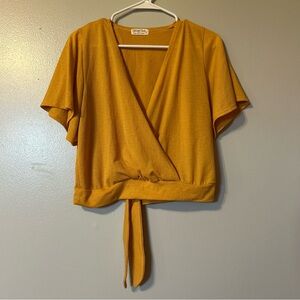 Full Circle Trends Elegant Mustard Wrap Boho Blouse‎ with Deep V Neck